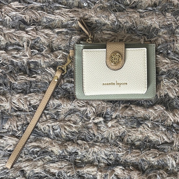 Nanette Lepore Accessories - Nanette Lepore Olive, Cream & Tan Leather Wristlet Card Holder